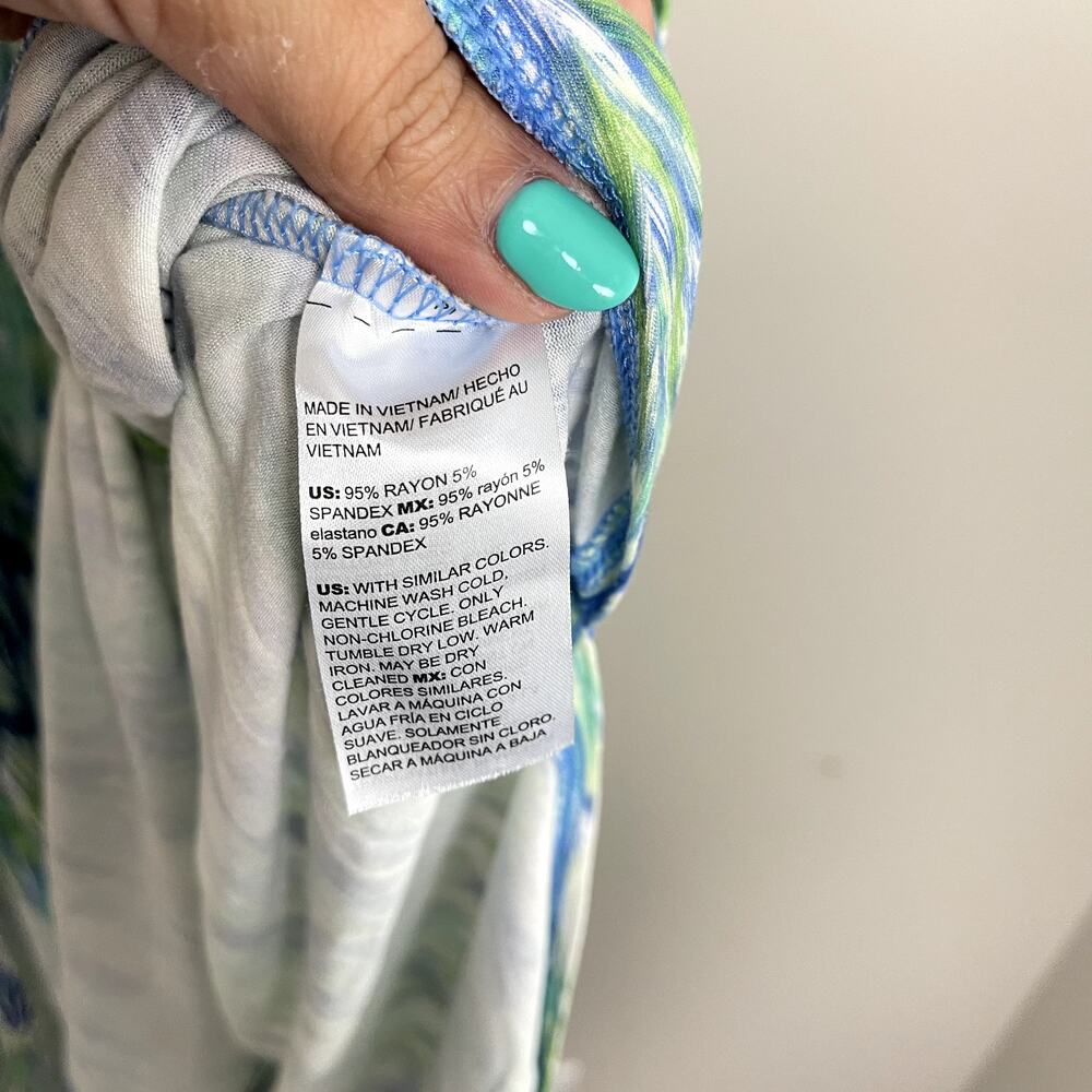 Chico's 8 Ikat Popover Regatta Slit Blue Green Travel Cruise Maxi Dress Sz 3(XL) - Picture 6 of 9